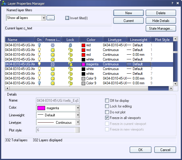 Zwcad classic Layer Properties Manager